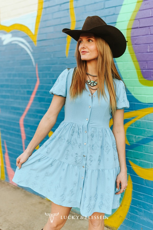 Denim Aztec Embroidered Dress – Asdzaa Boutique