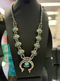 Stamped Turquoise Blossom Necklace and Earrings Set