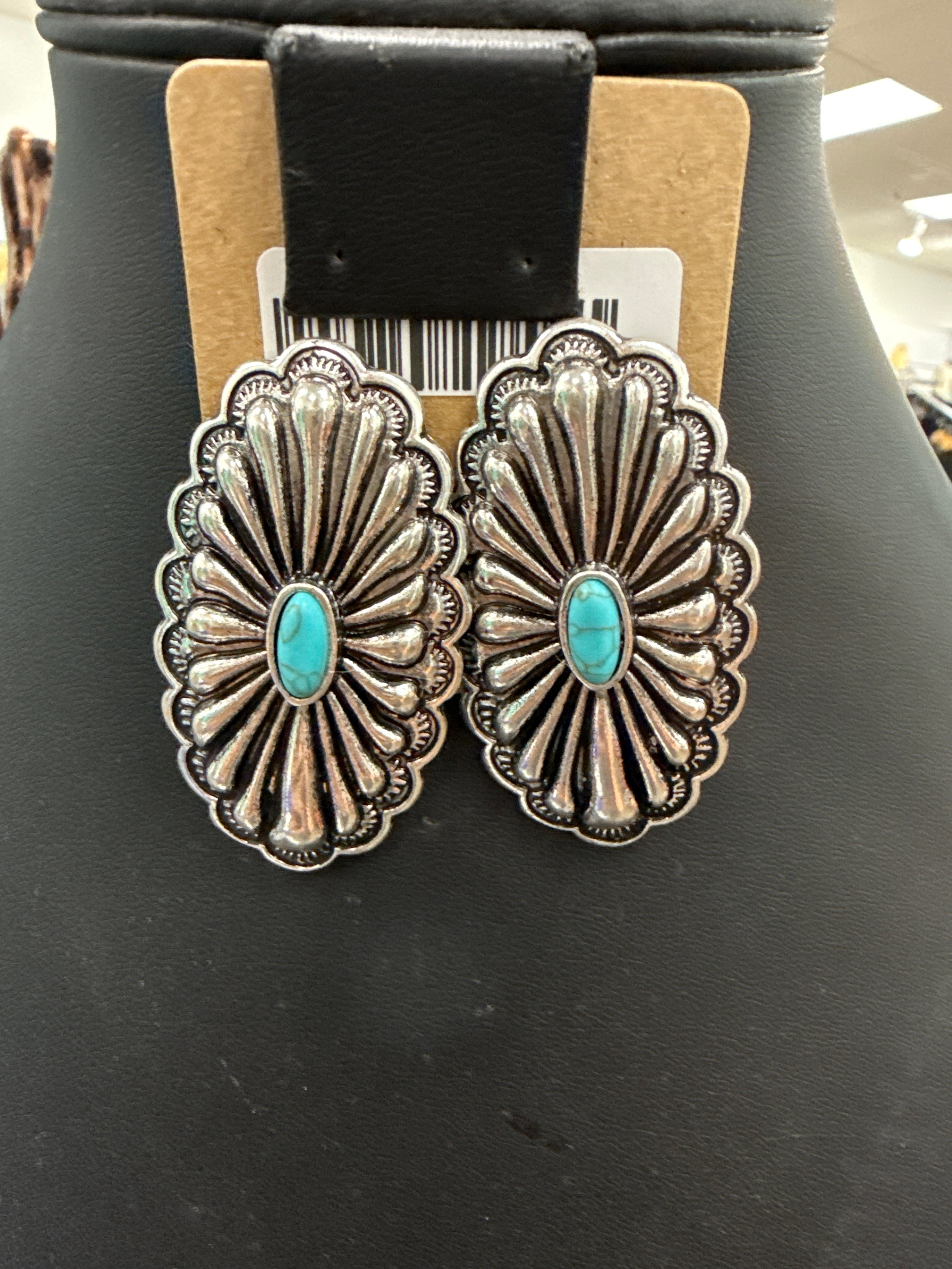 Turquoise Concho Clip-On Earrings