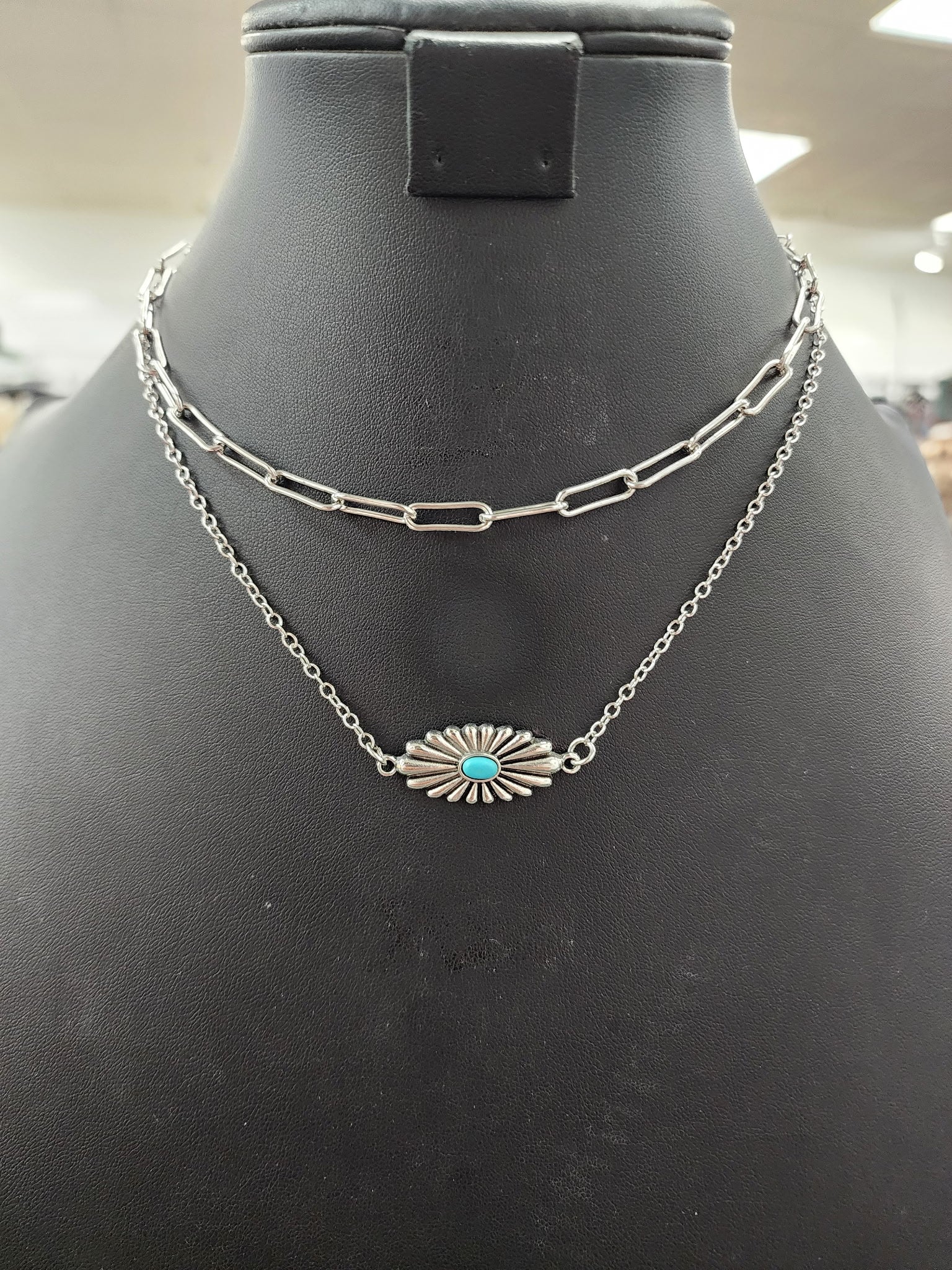Turquoise Concho Stamped Pendant Necklace