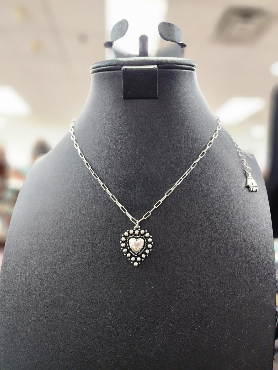 Silver Bead Heart Necklace