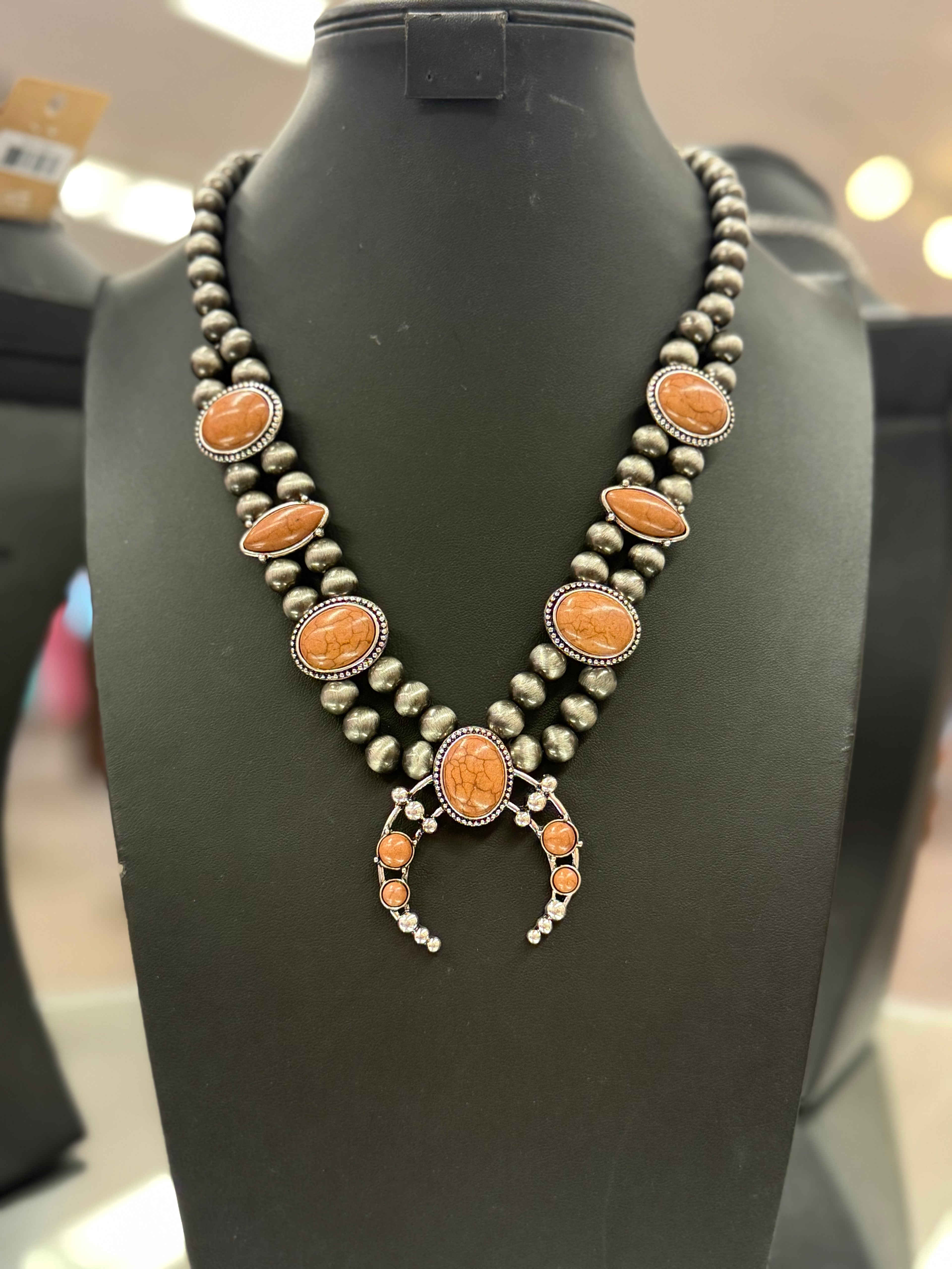 Brown Stone Squash Necklace and Earrings Set
