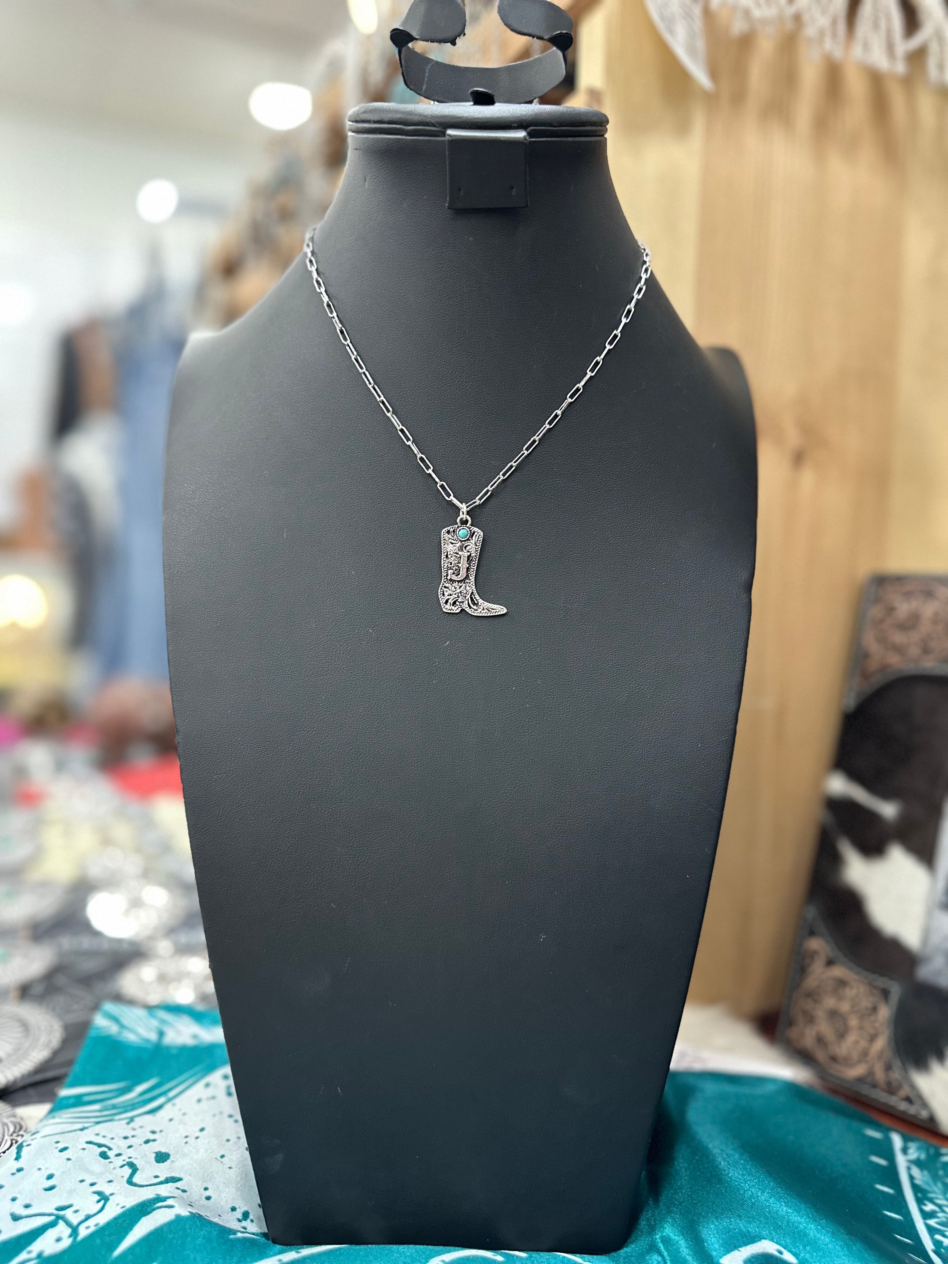 Turquoise Boot Scroll Letter Necklace