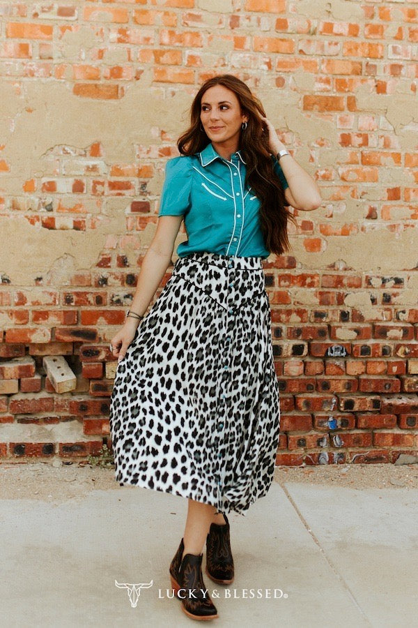 Leopard Pearl Snap Skirt