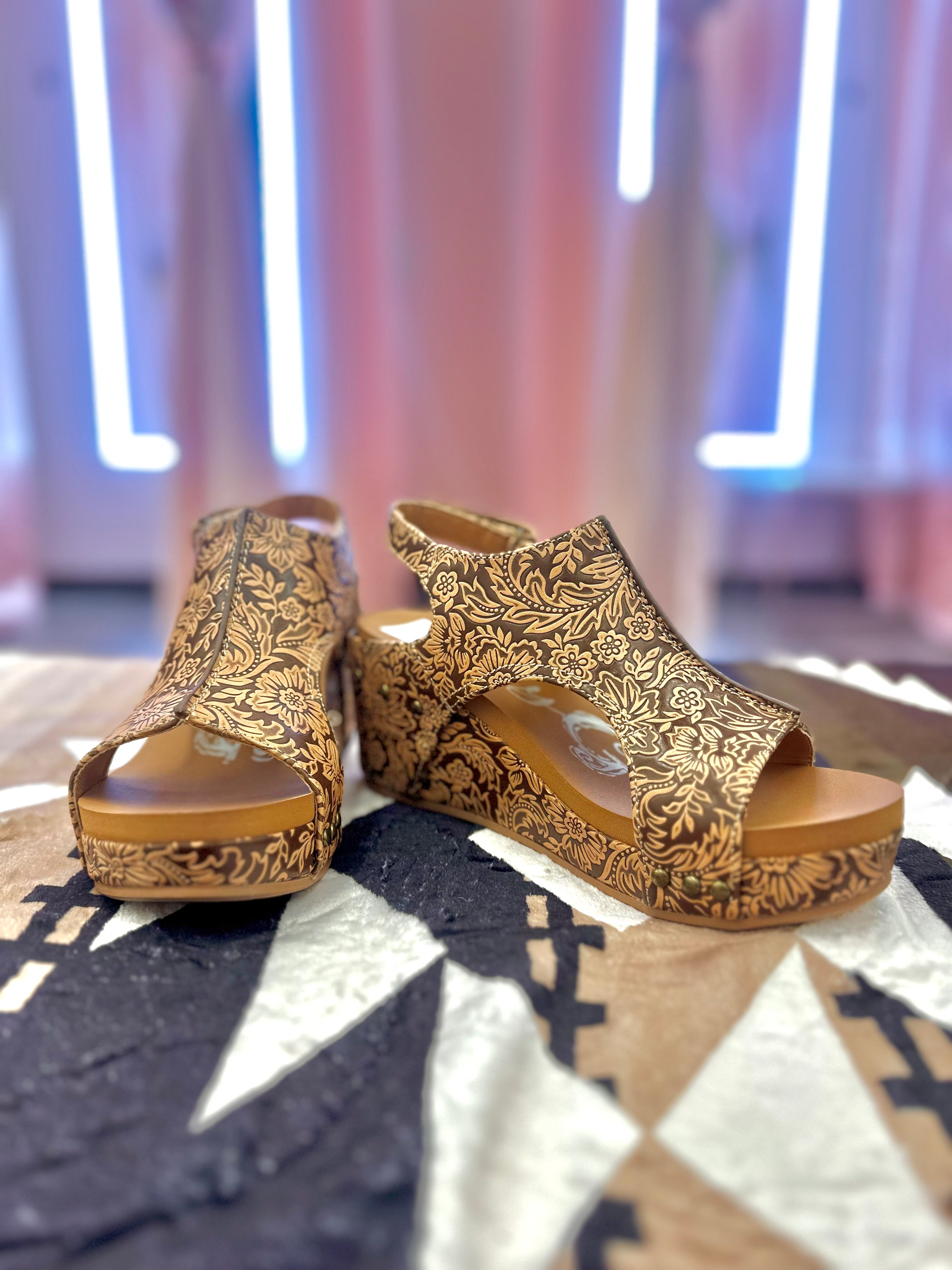 Isabella Floral Embossed Wedges