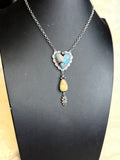 Turquoise/Orange Heart Dangle Pendant Necklace
