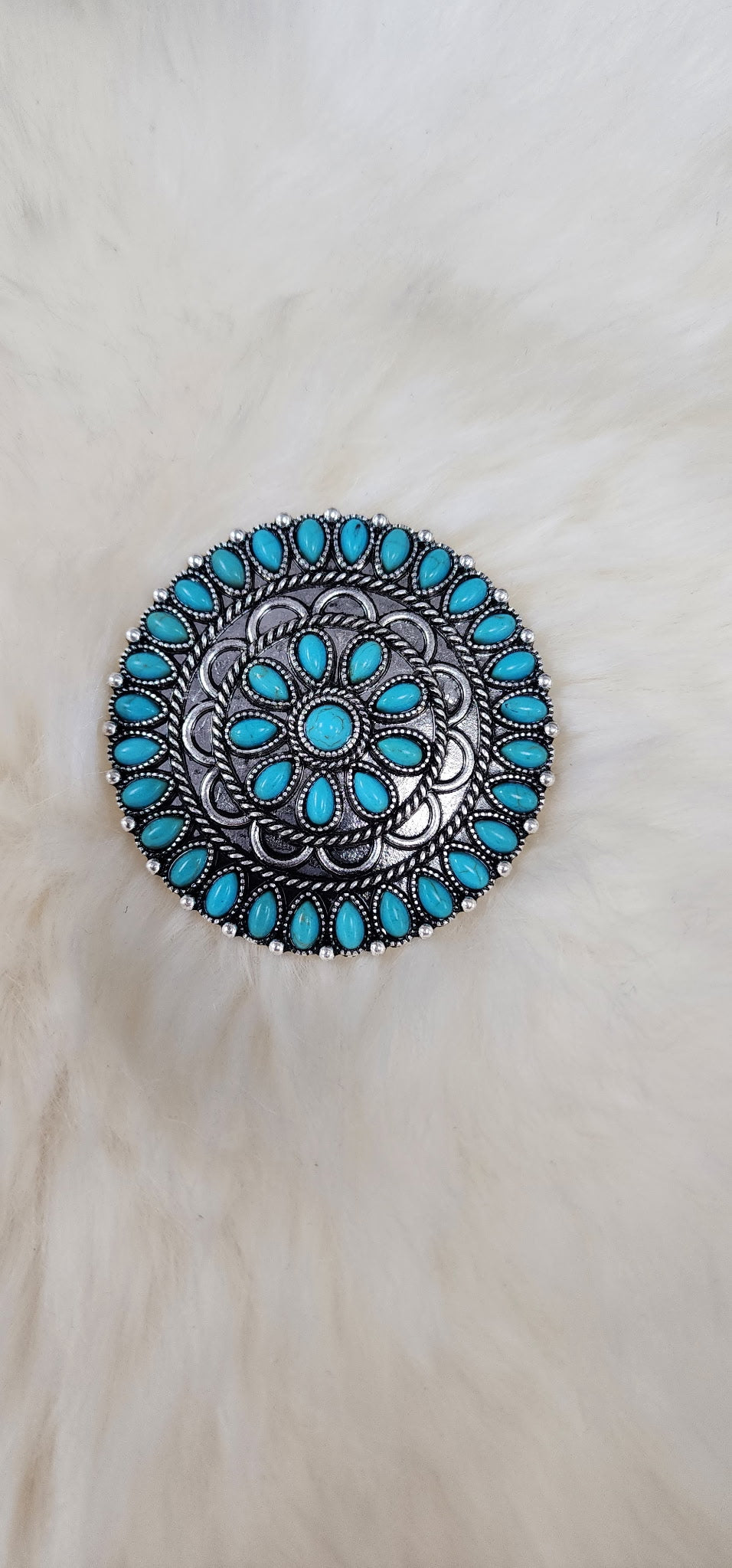 Turquoise Round Floral Brooch Pin
