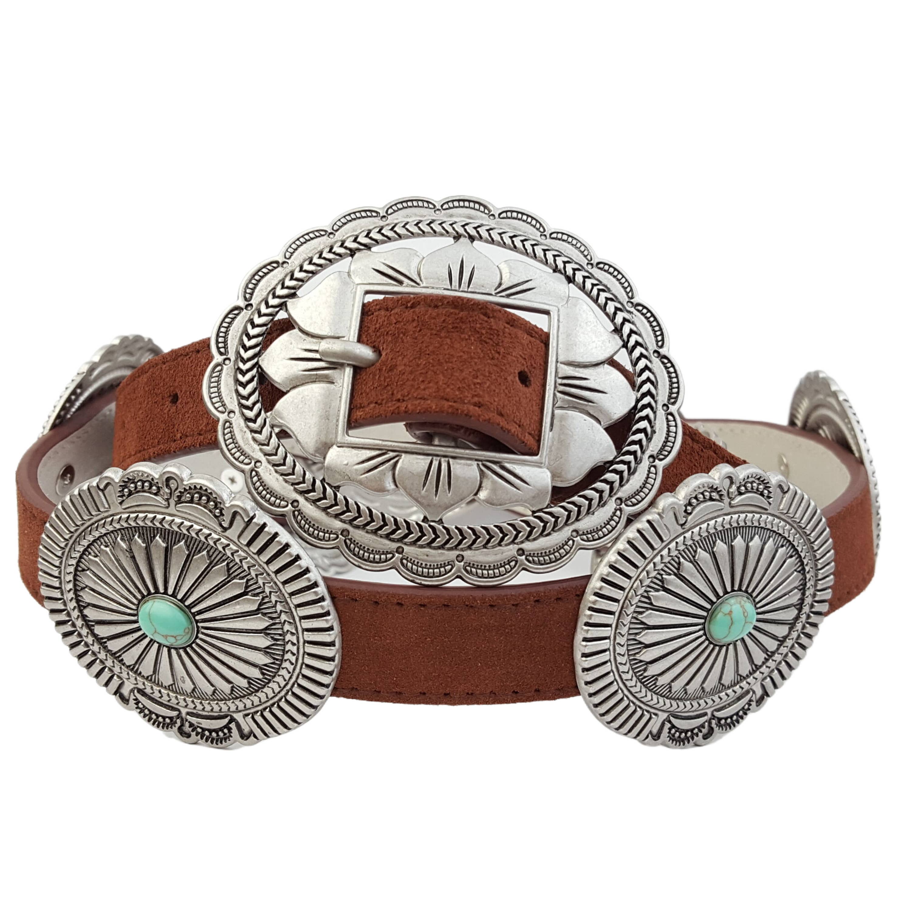 Suede Stamped Concho Belt