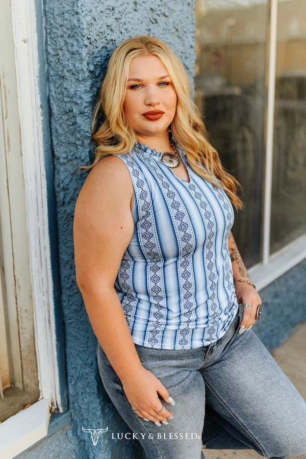 Blue Ivory Aztec Tank Top