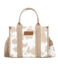 Load image into Gallery viewer, Wrangler Khaki Cow Print Mini Tote Crossbody
