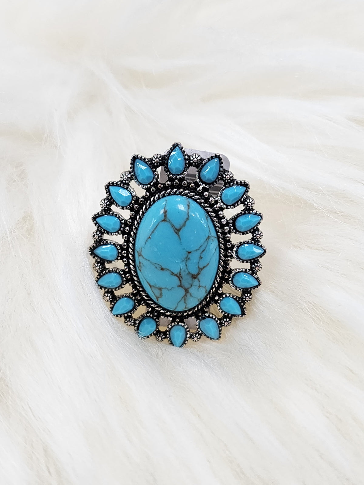Turquoise Stone Cluster Cuff Ring