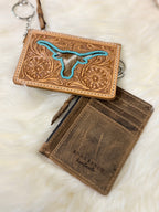 TAN Cowhide Leather Keychain Wallet Longhorn Thunderbird