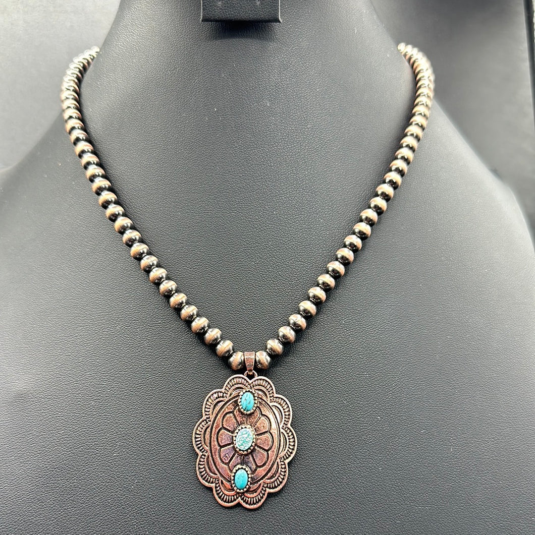 Coppertone Turquoise Concho Pendant Necklace
