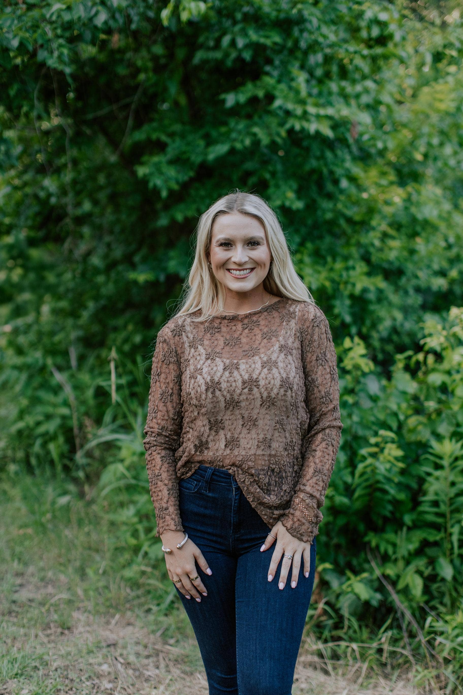 Brown Floral Lace Top