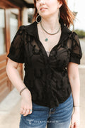 Black Horseshoe Mesh Button Top