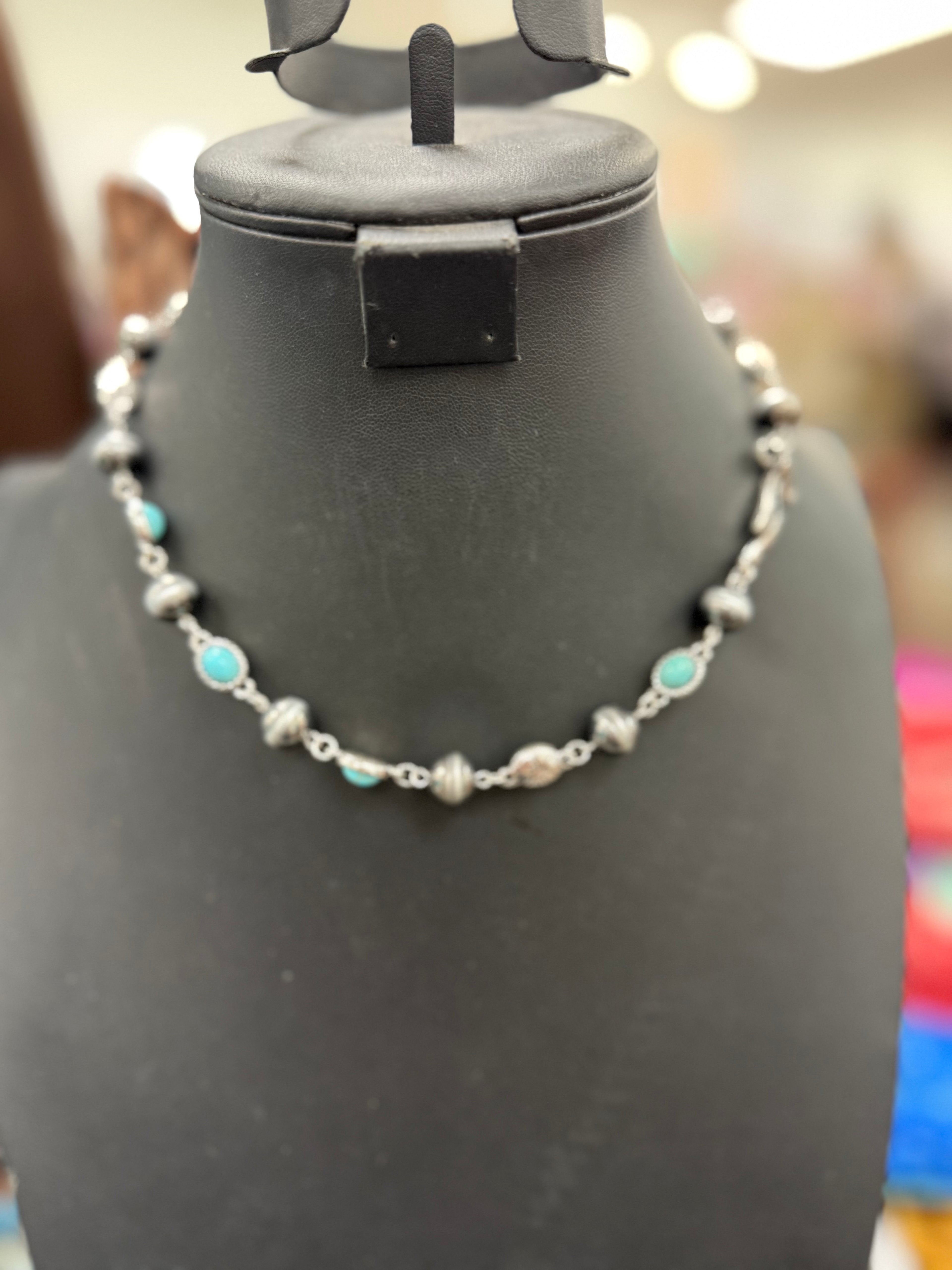 Turquoise Pearl Ribbon Necklace