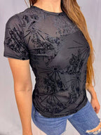 Western Burn Out Mesh Top