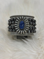 Navy Stamped Pearl Stretch Bracelet