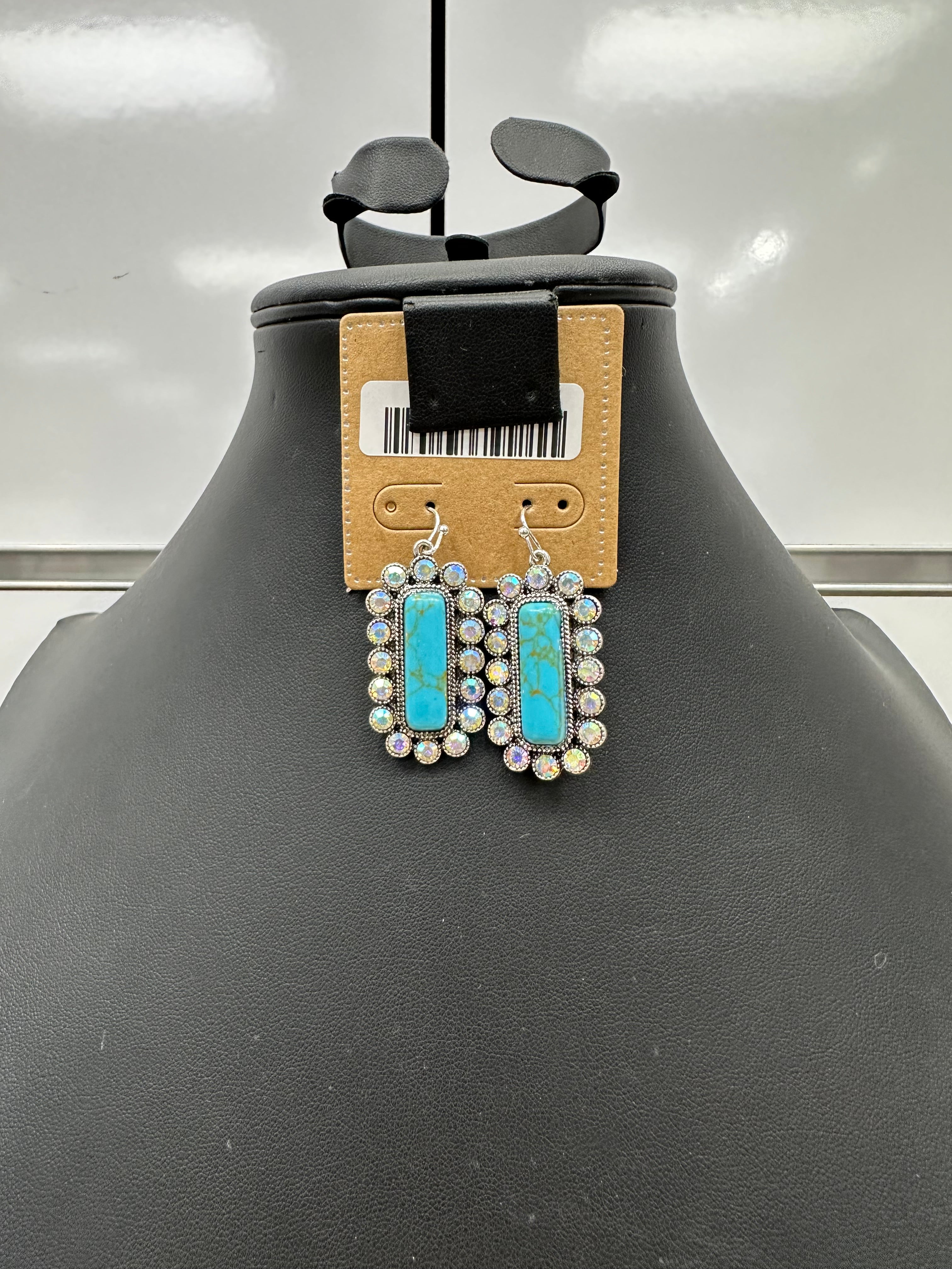Turquoise Crystal Cluster Fishhook Earrings