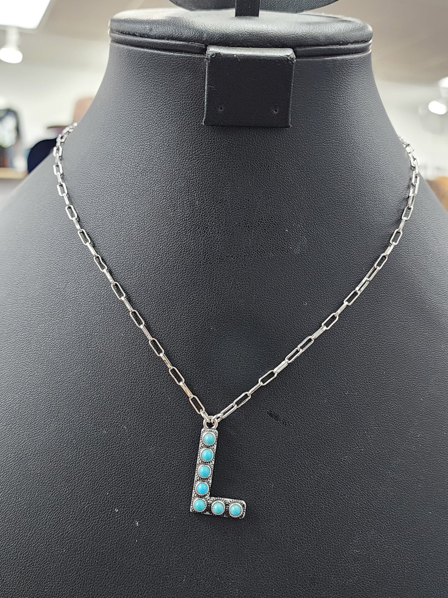 Turquoise Cluster Letter Necklace