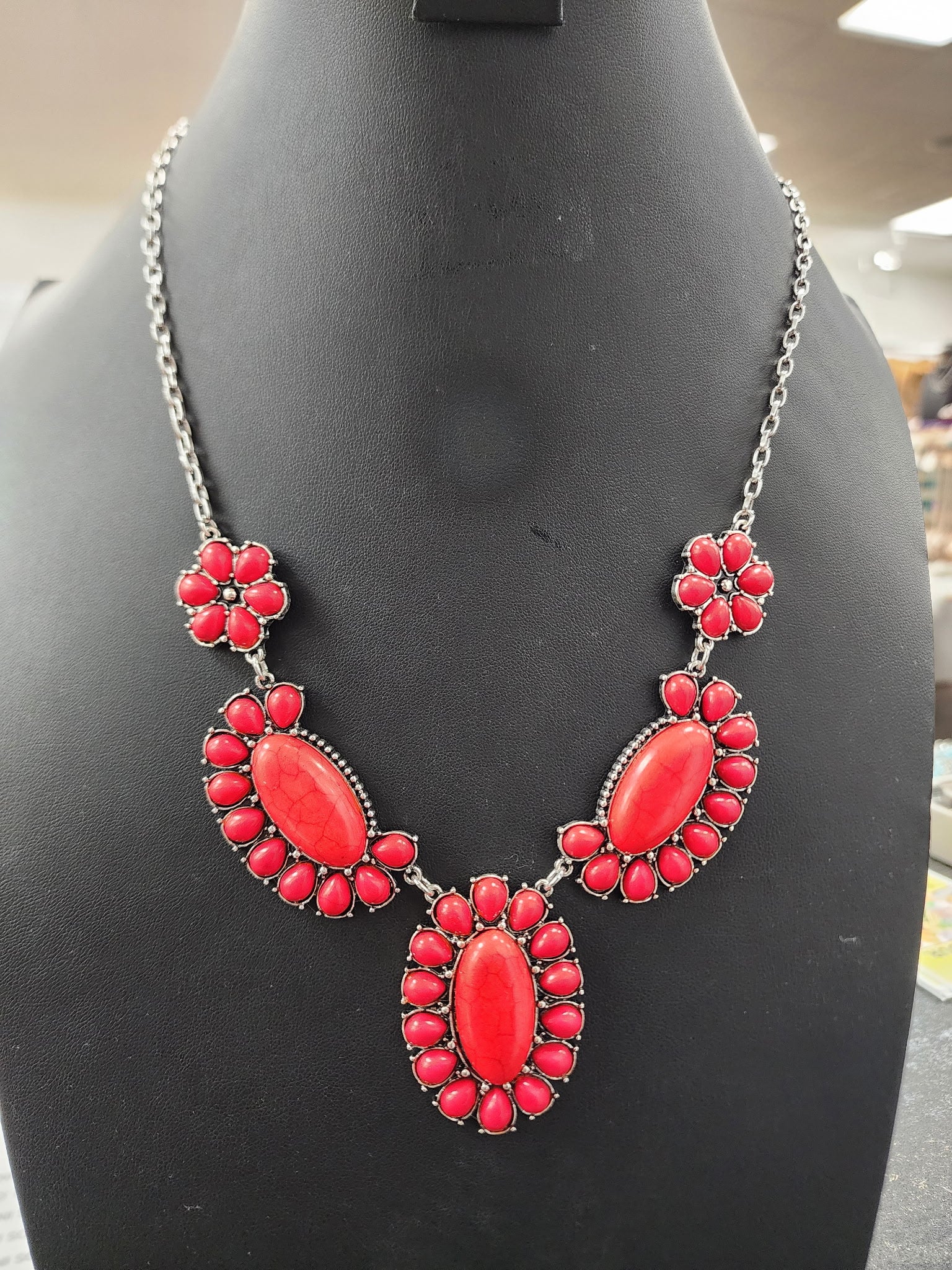 Coral Natural Cluster Necklace