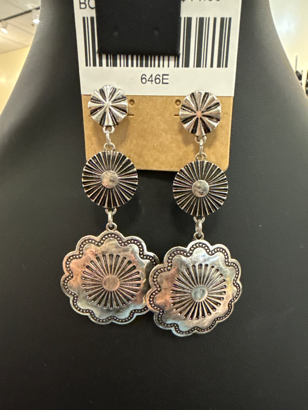 Floral Concho Stamped 3-Tier Post Earrings