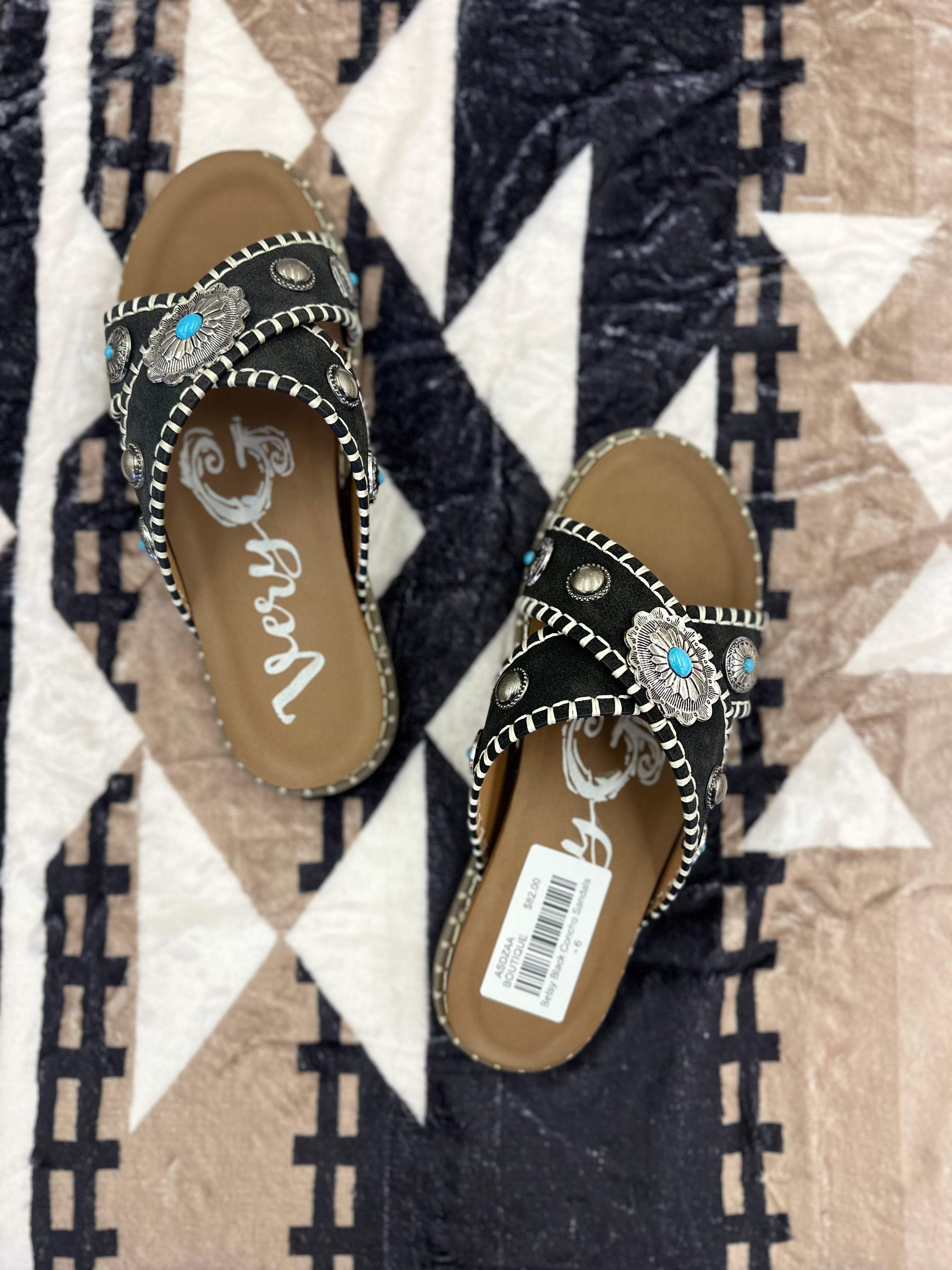 Betsy Black Concho Sandals