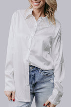 White Aztec Lace Button Up Top