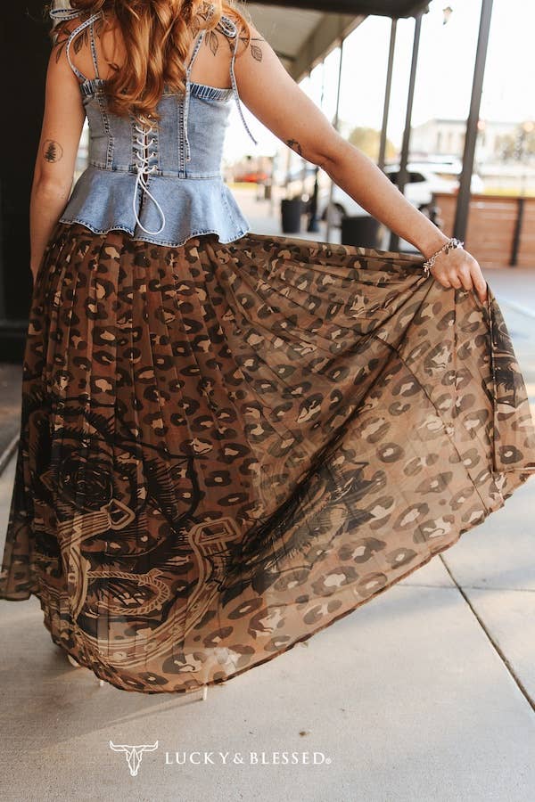 Leopard Printed Pleated Skirt