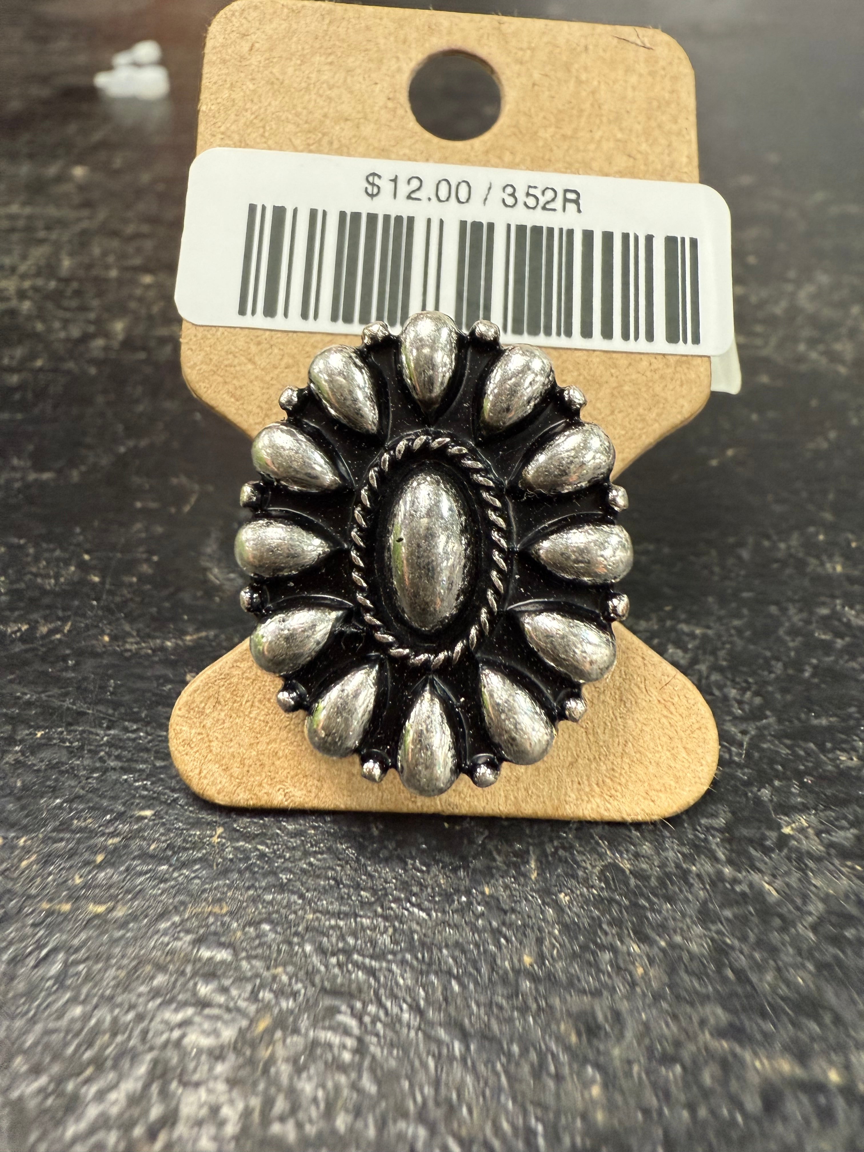 Silver Stamped Cluster Cuff Ring