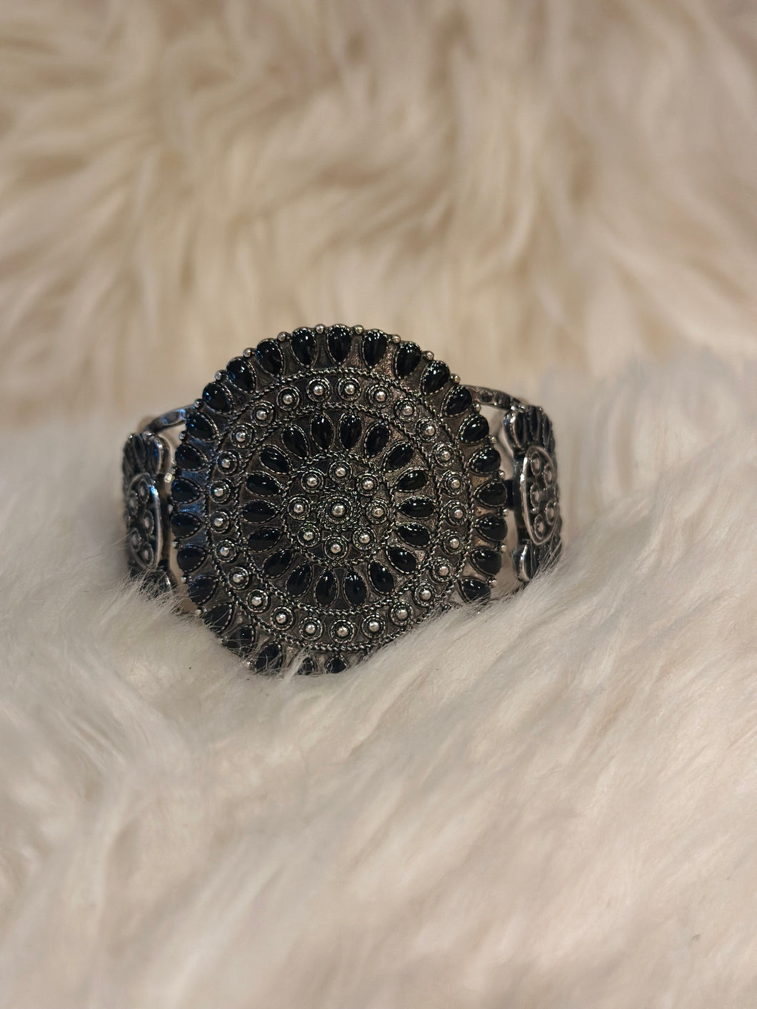 Black Stone Cluster Cuff Bracelet