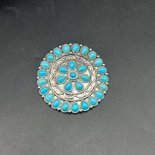 Load image into Gallery viewer, Large Round Floral Turquoise Inspired Brooch Pin
