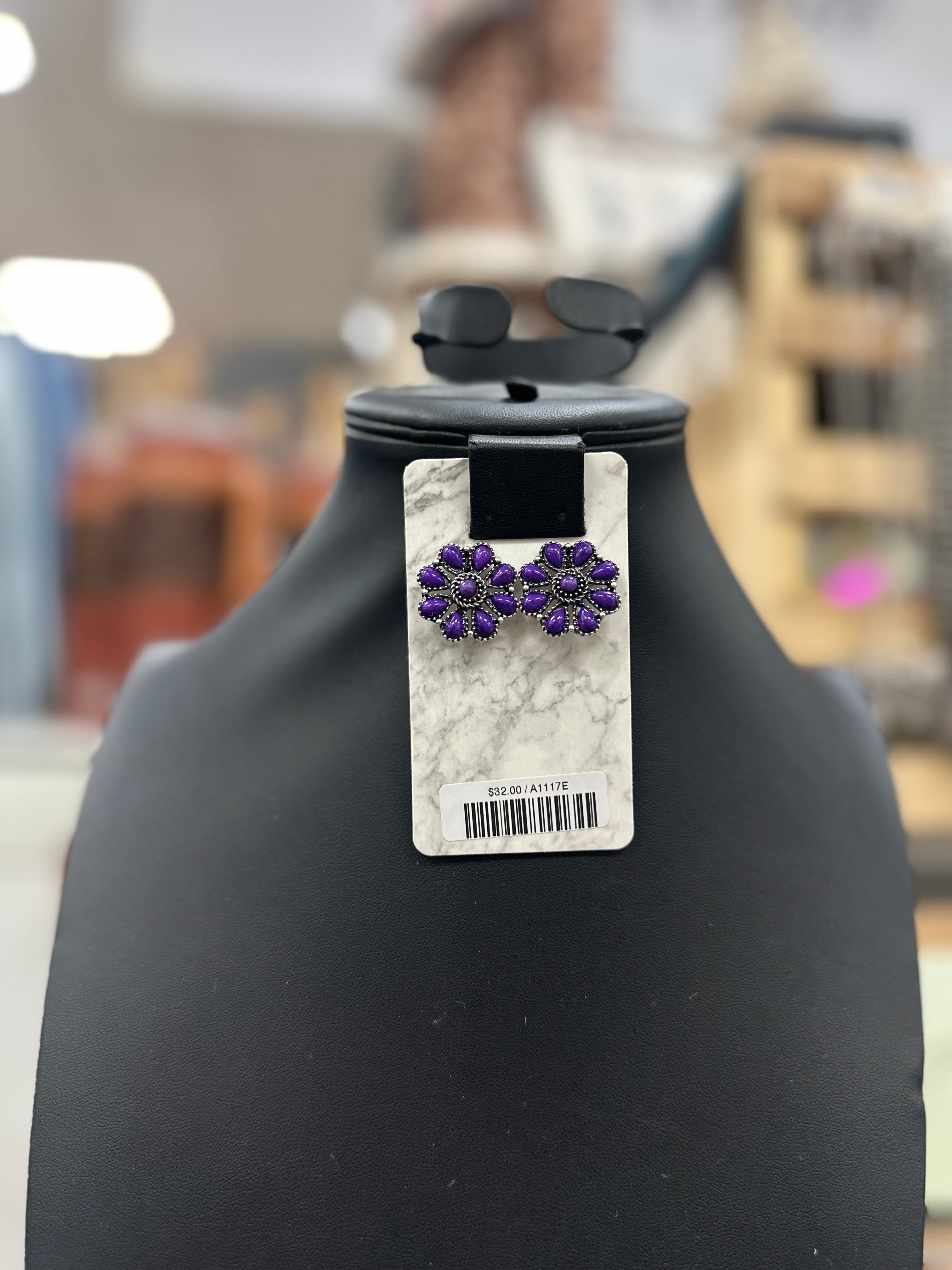 Purple Floral Cluster Post Earrings