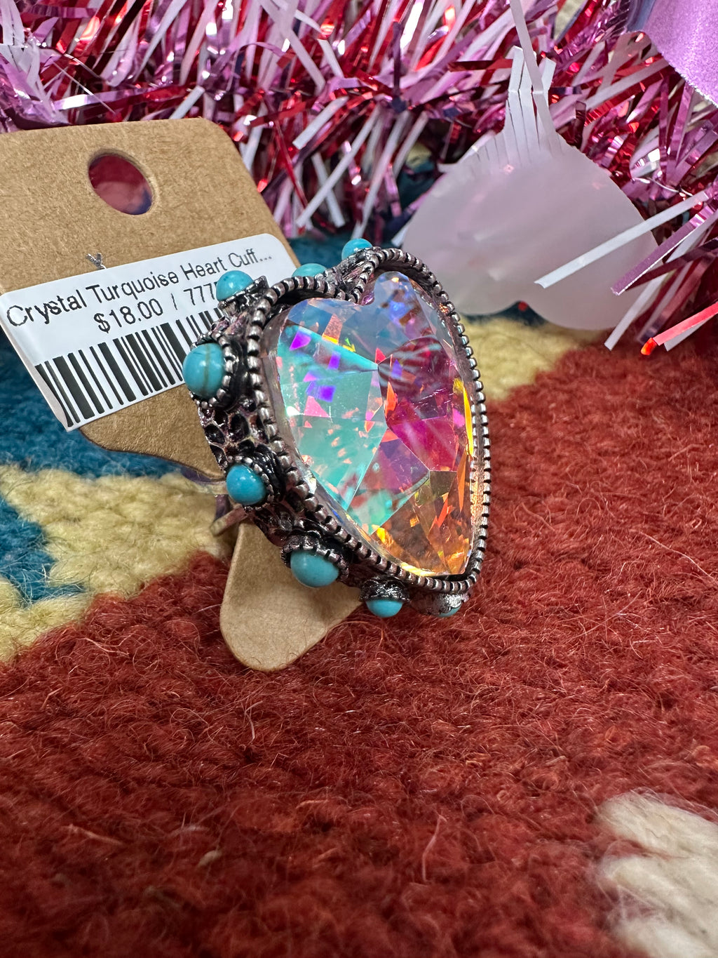 Crystal Turquoise Heart Cuff Ring