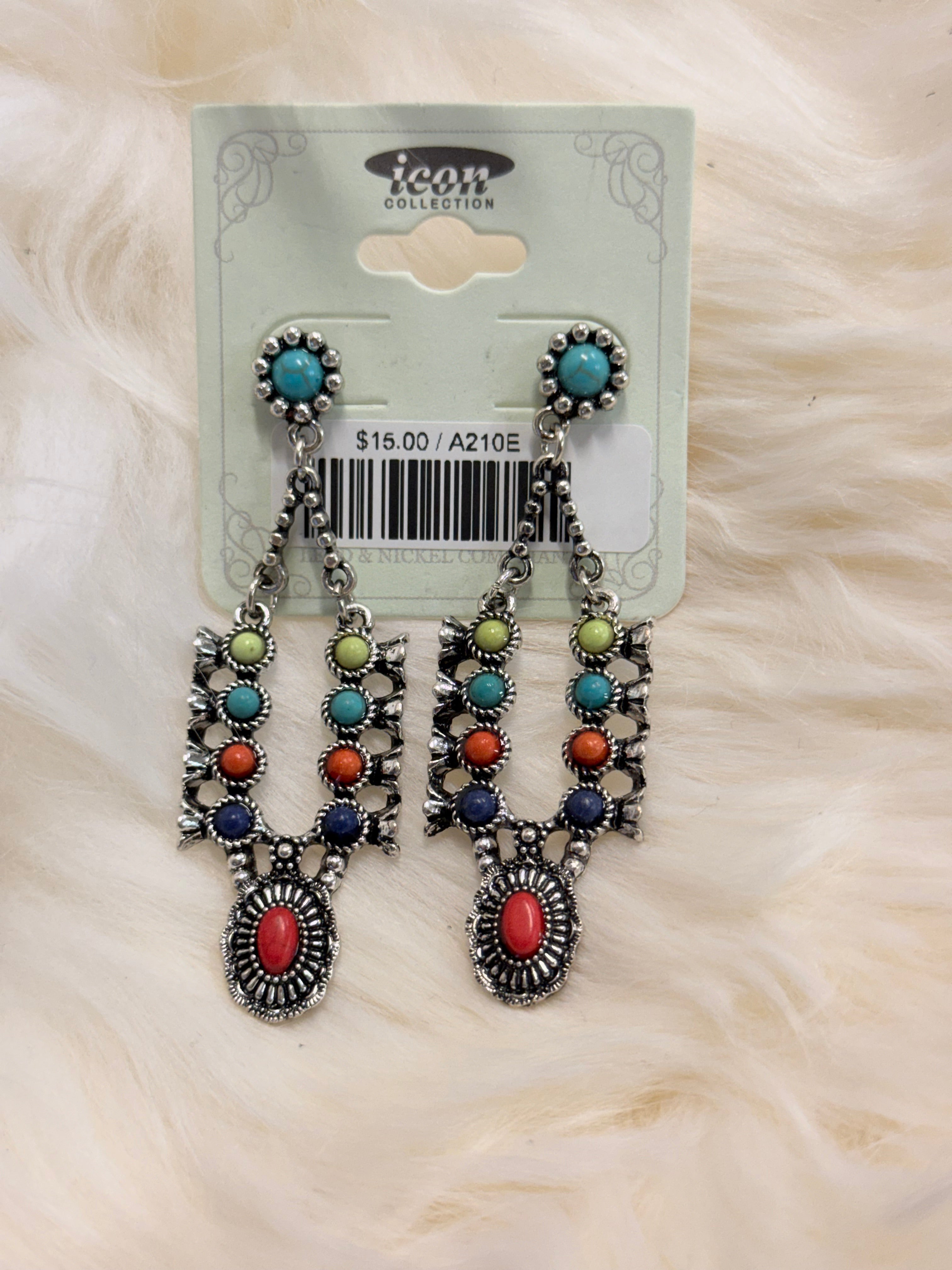 Multi-Colored Squash Blossom Post Earrings