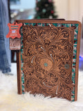 Hand Tooled Turquoise Floral Portfolio
