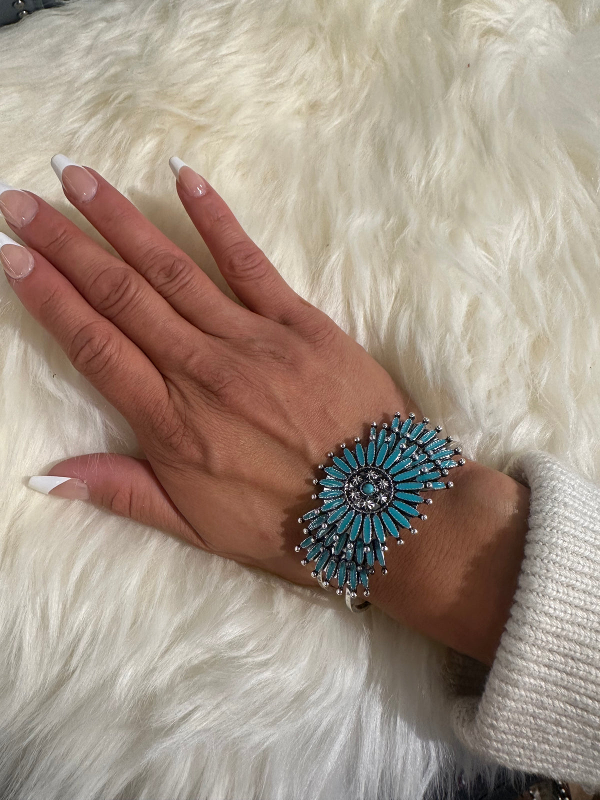 Turquoise Needlepoint Cluster Hinge Bracelet
