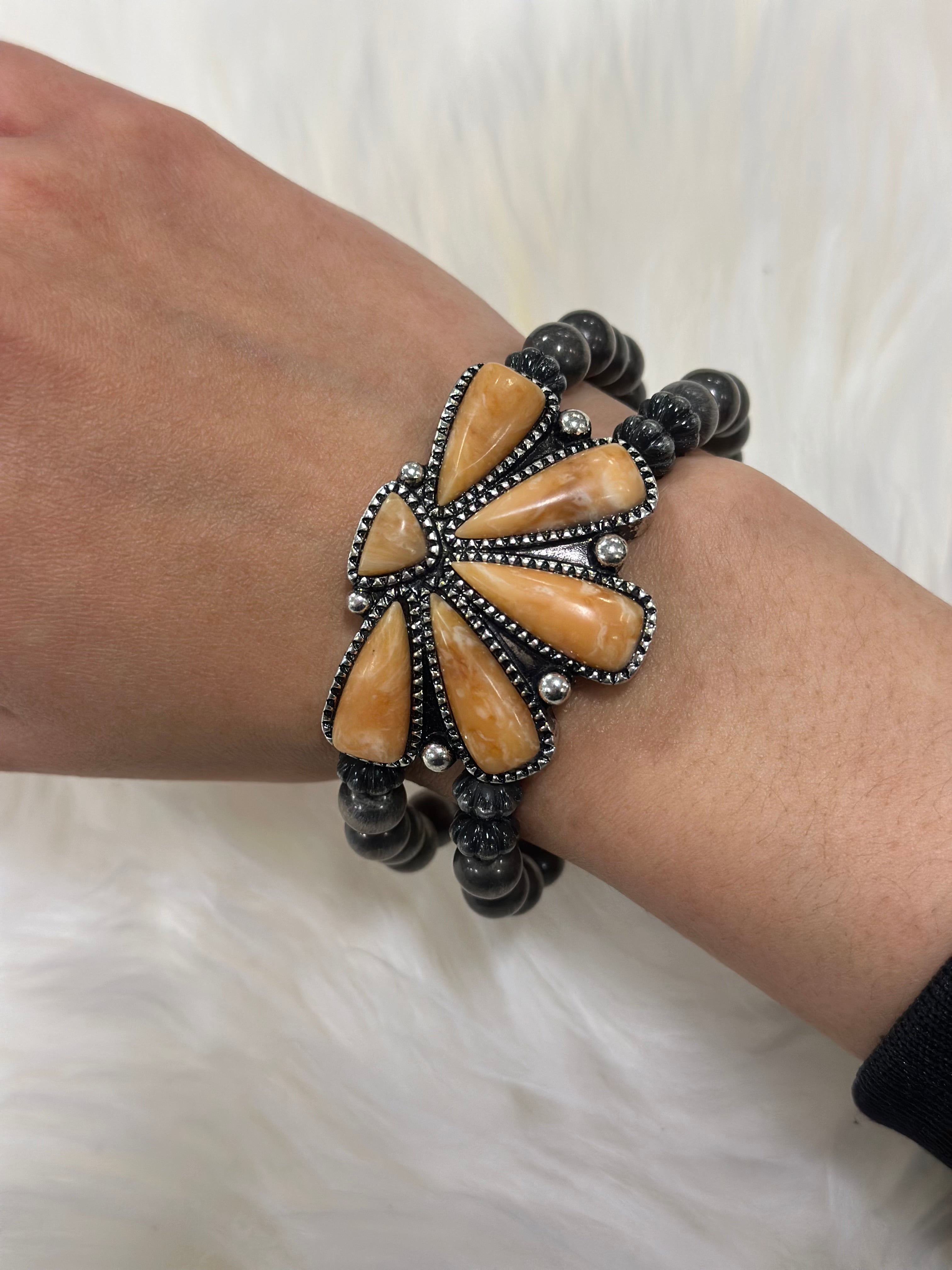 Brown Half Cluster Pearl Stretch Bracelet