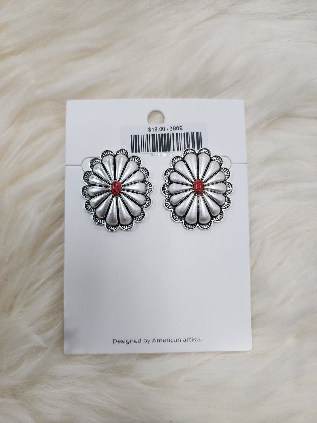 Coral Concho Silver Post Earrings