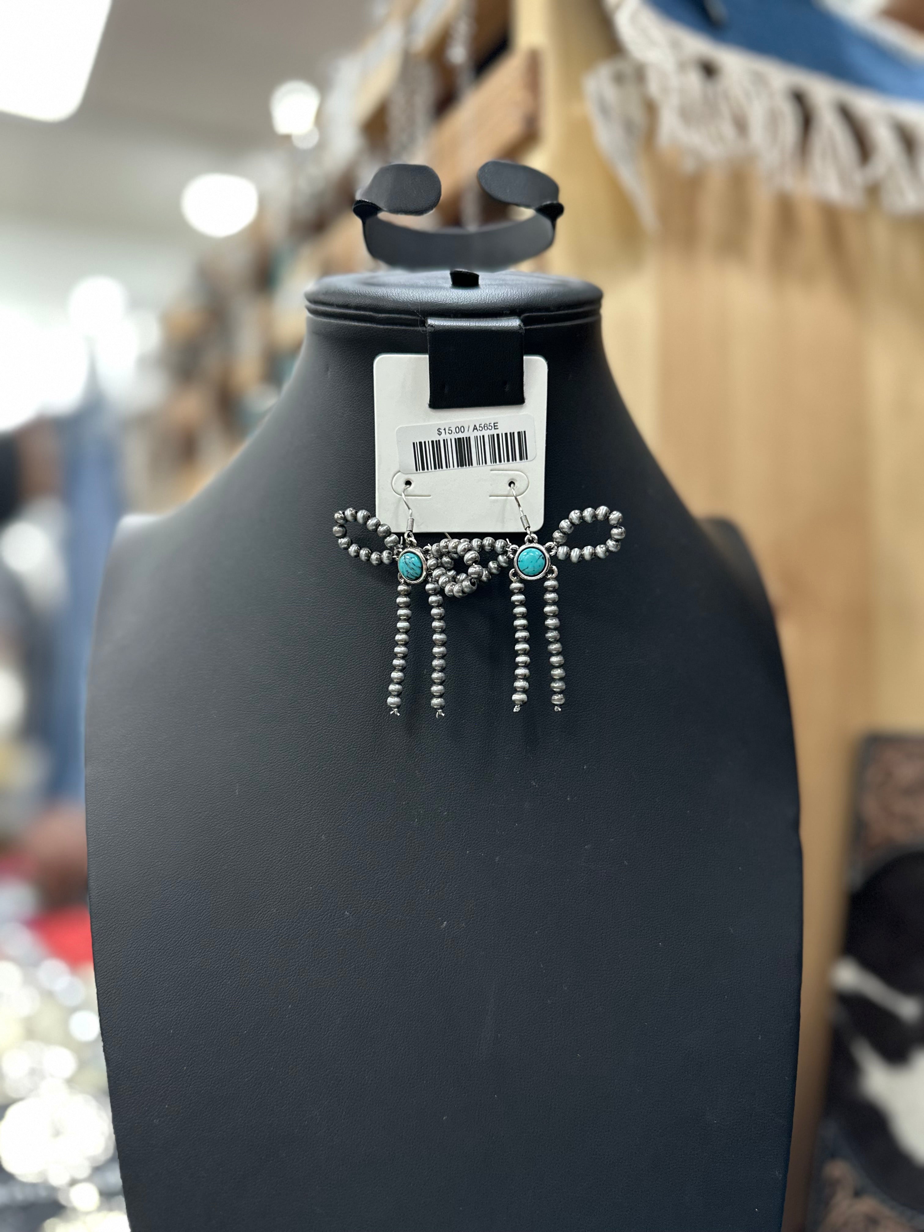 Turquoise Pearl Ribbon Fishhook Earrings