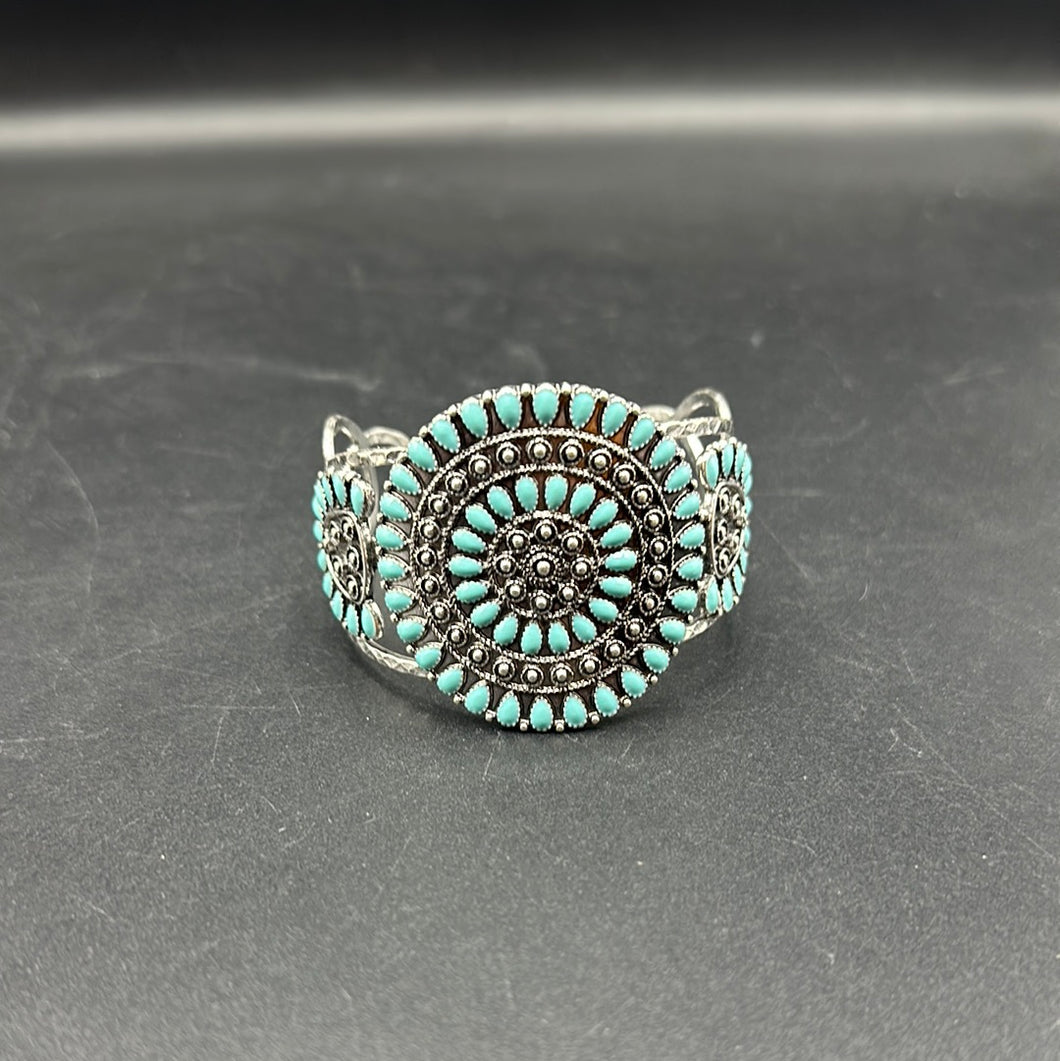 Turquoise Inspired Cluster Cuff Bracelet