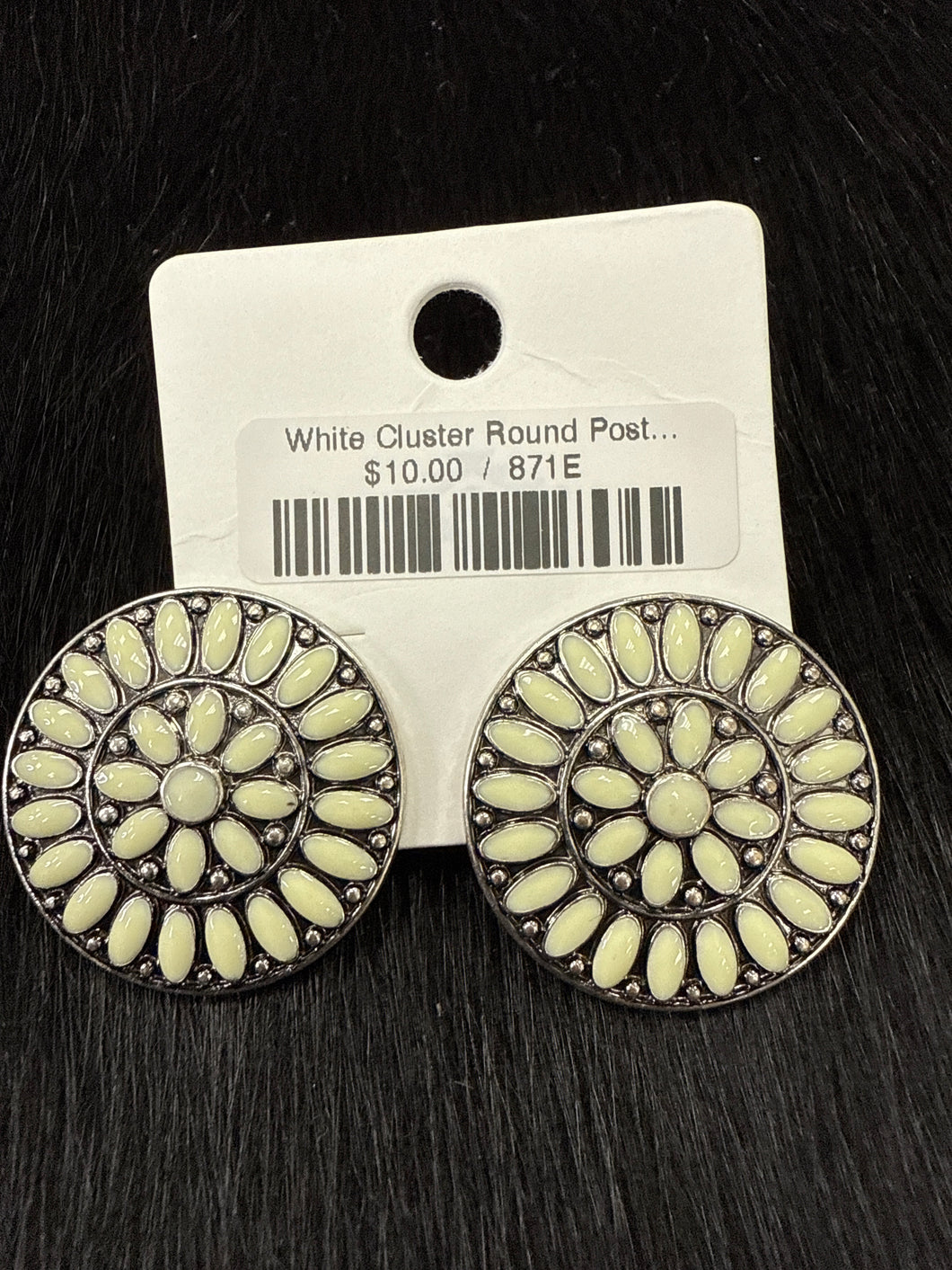 White Cluster Round Post Earrings