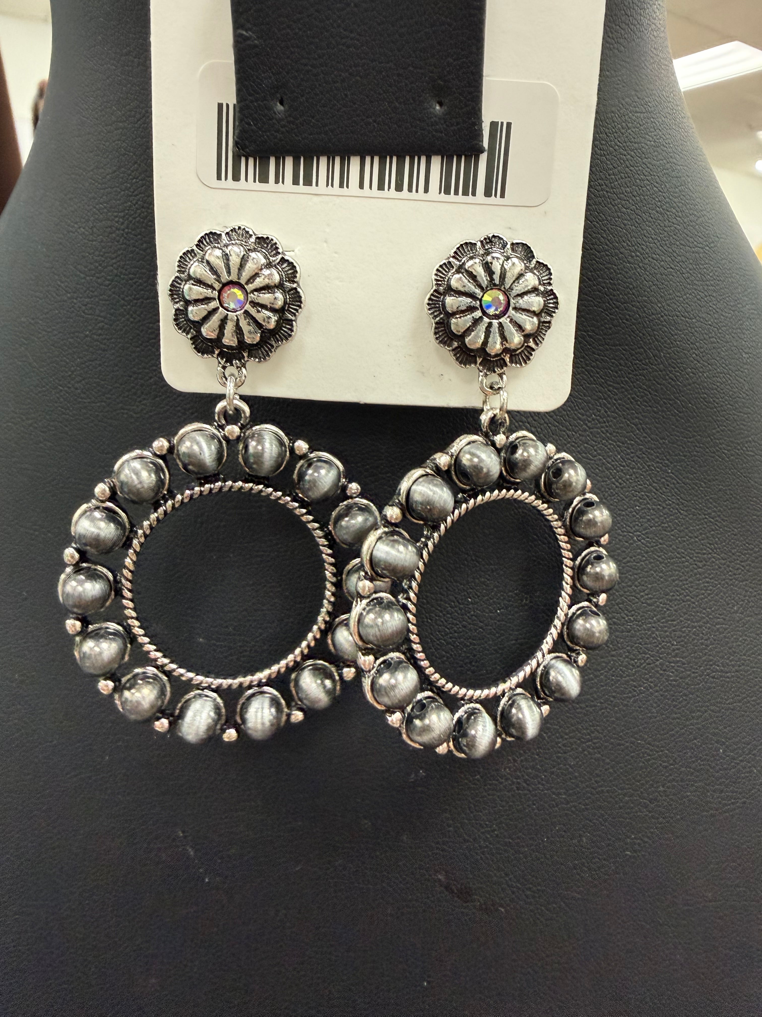 Pearl Hoop Concho Post Earrings