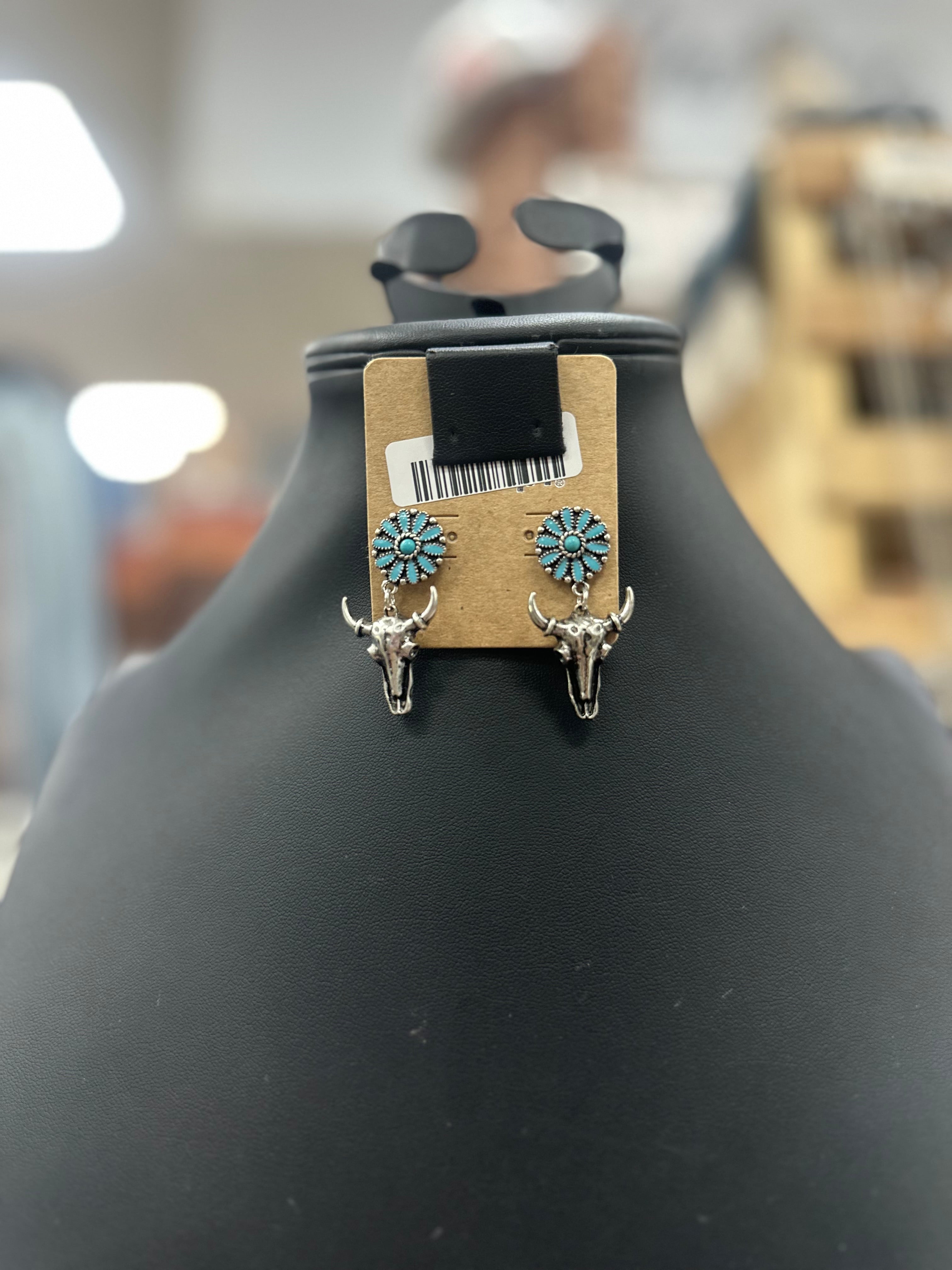 Turquoise Cluster Steer Post Earrings