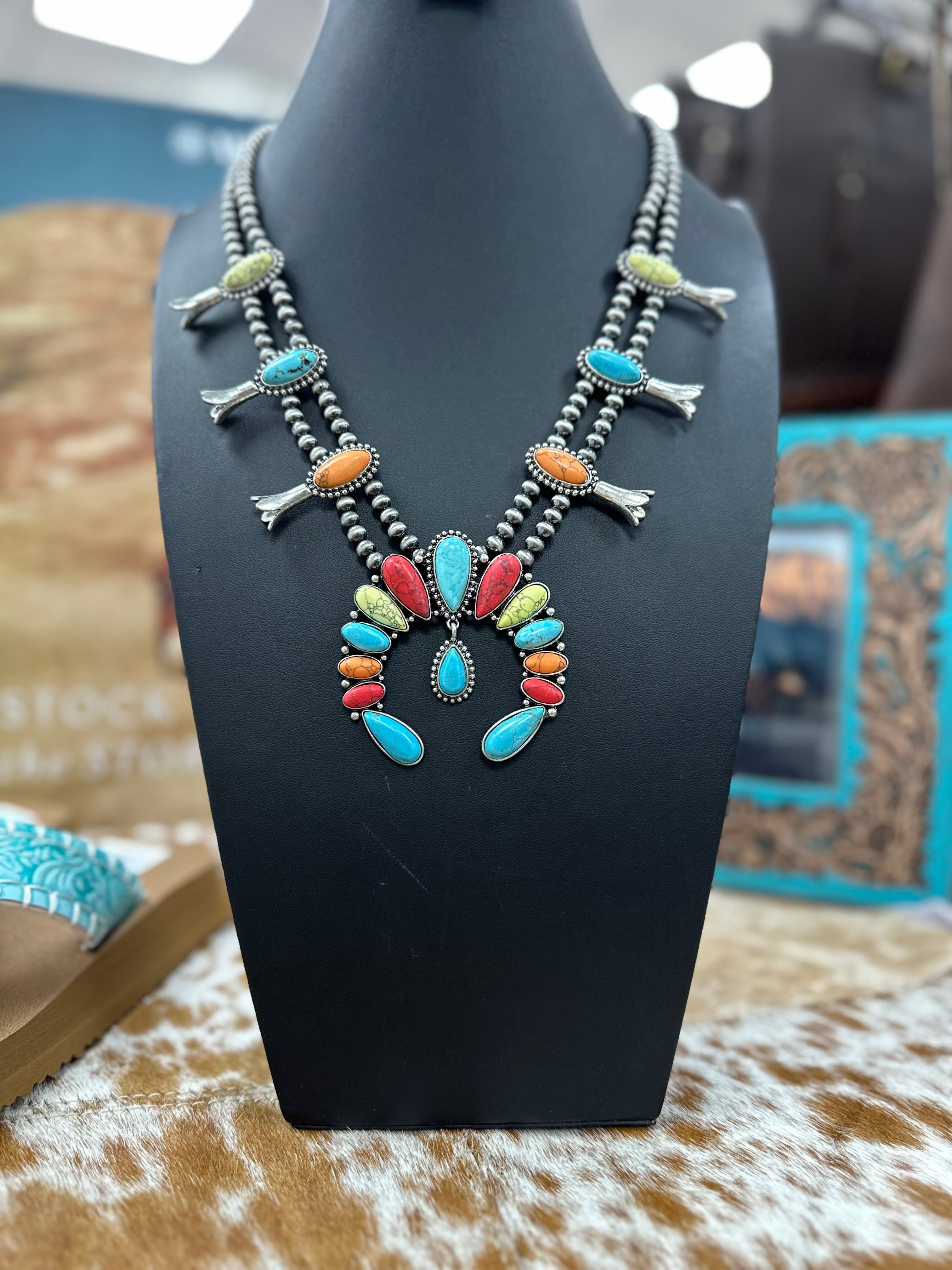 Mutli-Colored Stone Squash Necklace