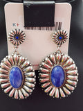 Navy Stone Silver Cluster Post Earrings