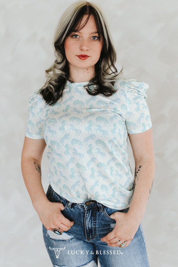 Mint Horse Puff Top