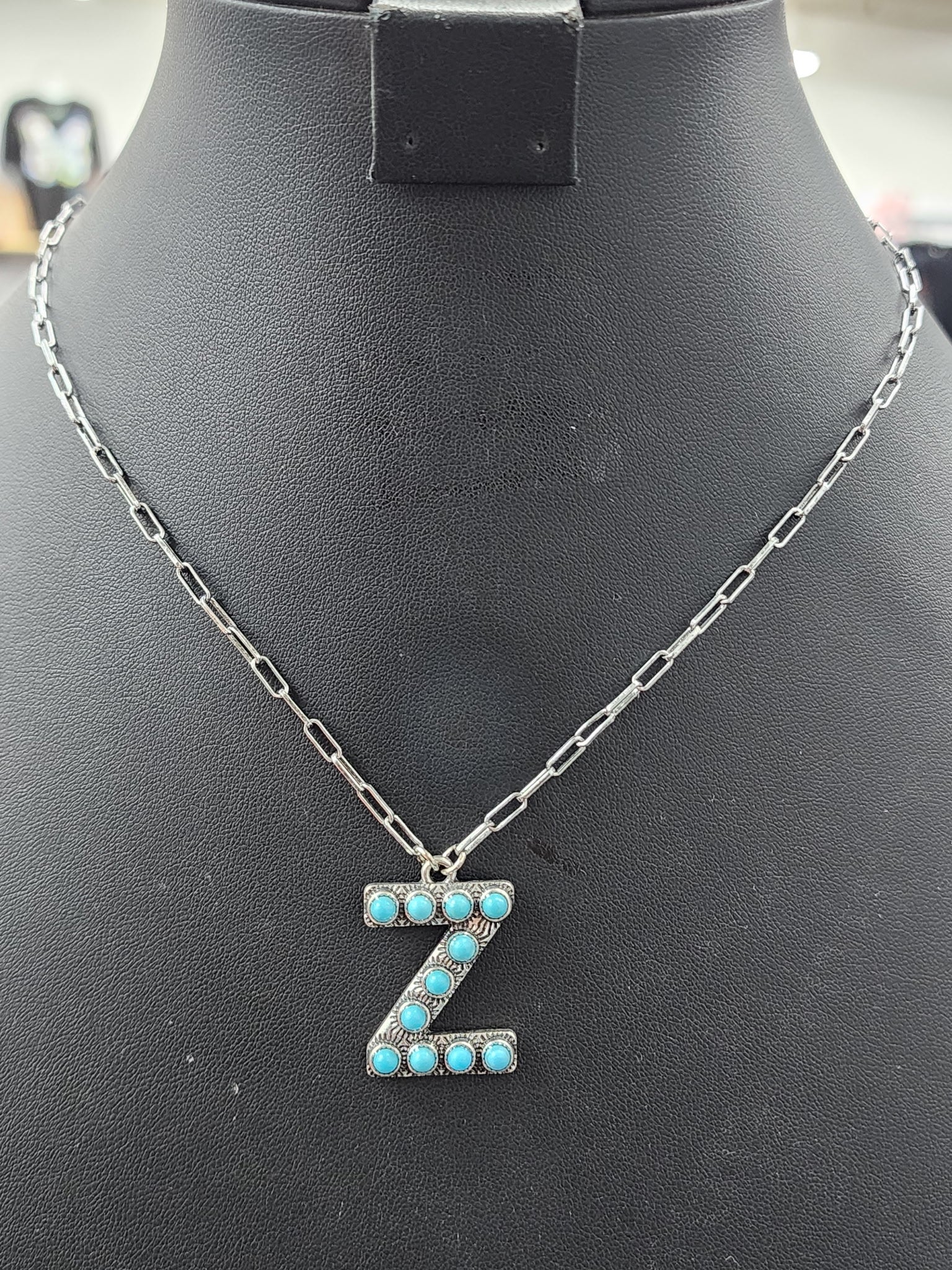 Turquoise Cluster Letter Necklace