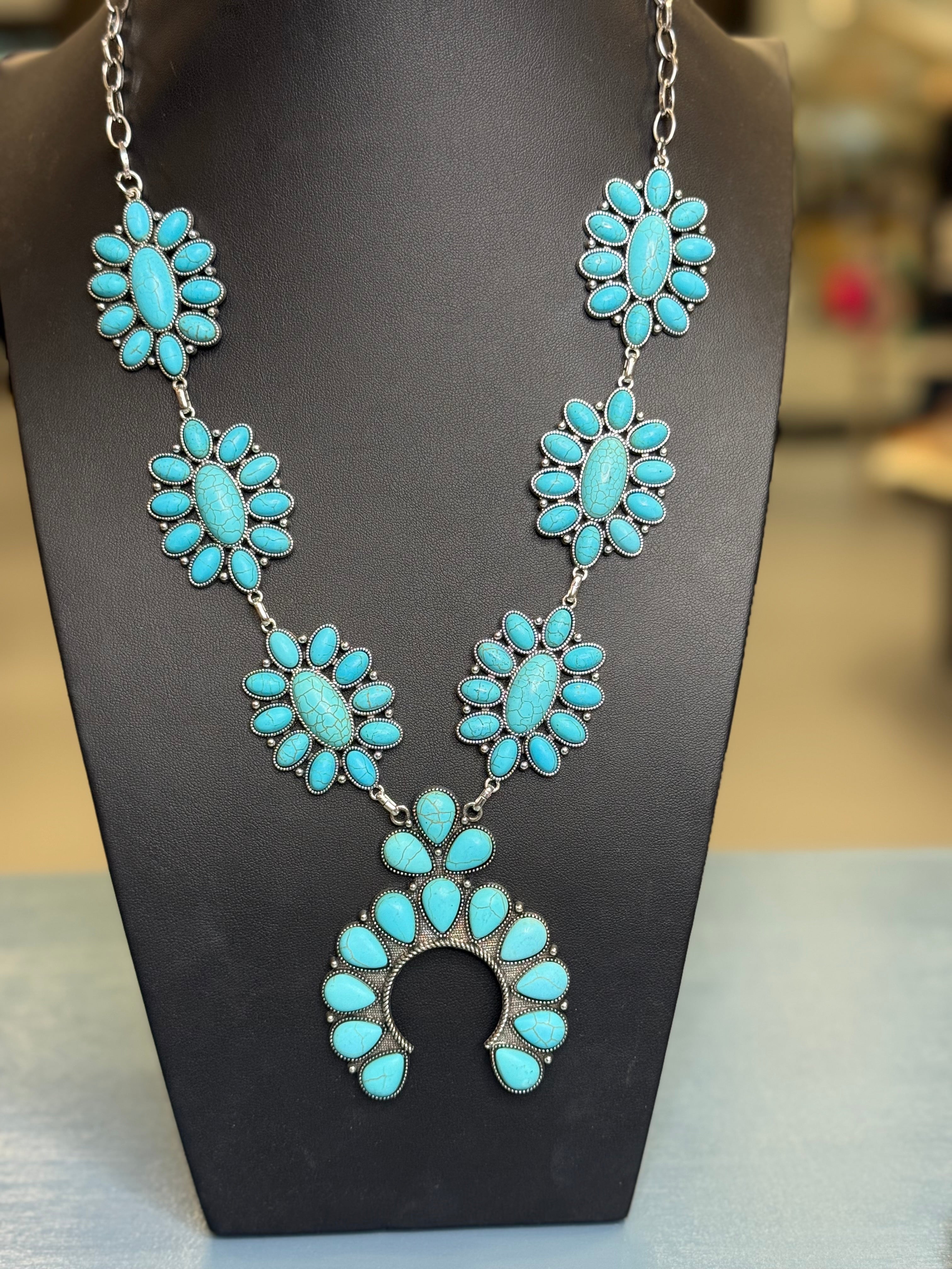 Turquoise Inspired Cluster Necklace and Earrings Set