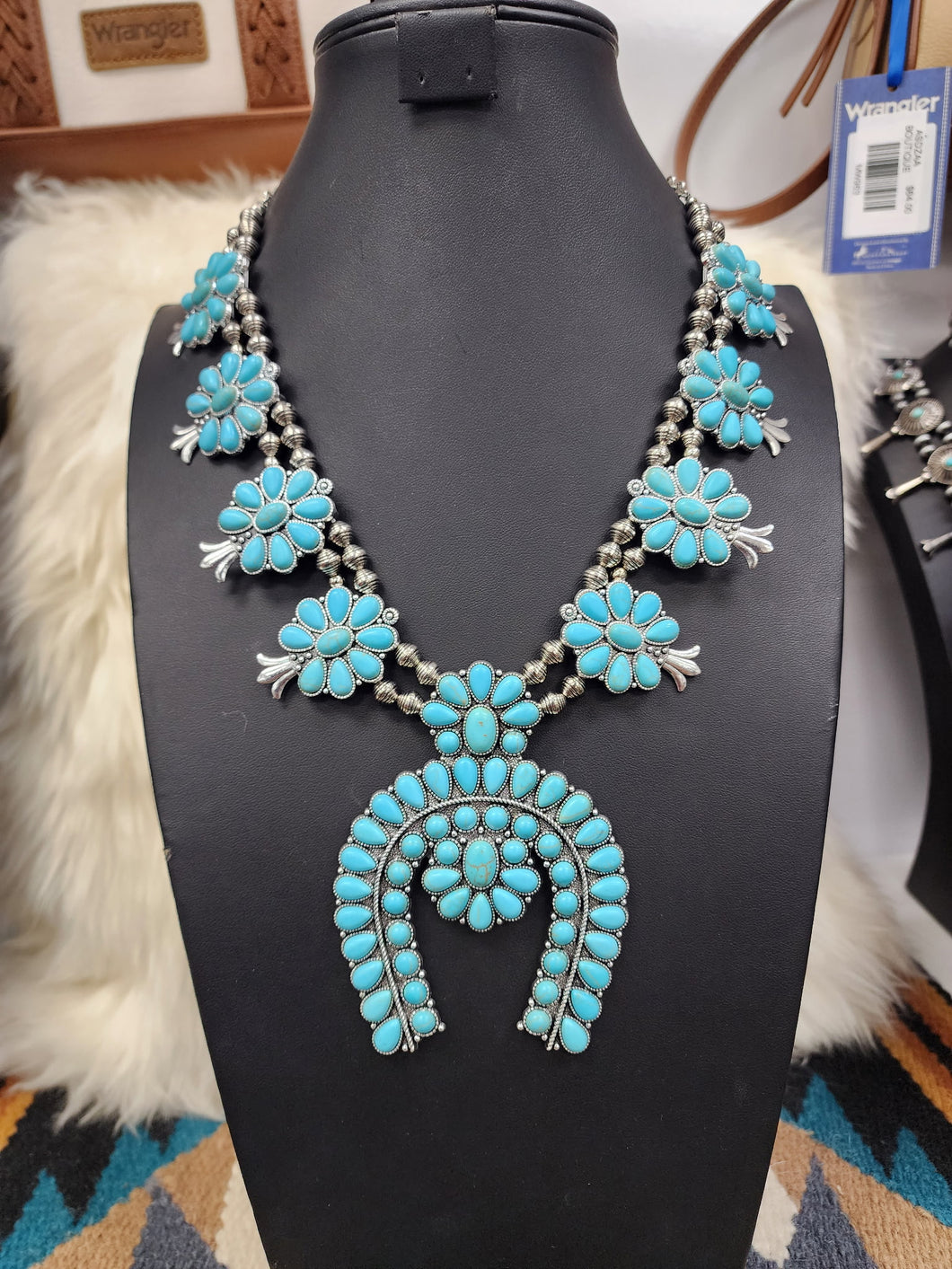Large Turquoise Cluster Squash Necklace and Earrings Set